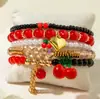 Joyería Europea y Americana Día de San Valentín Pulsera de Cuentas de Cereza Roja Bohemian Set de Pulseras con Colgante de Corazón CCB