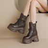 Botas de Piel de Vaca de Primera Capa con Aumento Interior de 12 cm para Mujer Estilo Nuevo Otoño e Invierno 2025 Botines Cortos de Suela Gruesa Pequeña Forrados de Lana