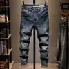 Jeans rasgados de alta costura para hombre, nueva marca de moda otoño 2026, elegantes y únicos, con parches, elásticos, corte ajustado, pantalones pitillo