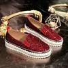 Sapatos Casuais Femininos Slip-On de Solado Grosso para 2025 Primavera e Outono, Sapatos Casuais de Lantejoula e Strass de Grande Tamanho para Comércio Exterior