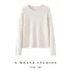 Novo suéter de cashmere 100% puro para outono e inverno, com borda enrolada, gola redonda, corte solto, malha de manga longa para mulheres