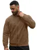 Chaqueta de Suede con Cremallera para Hombre Temu Transfronteriza Europea y Americana, Patchwork de Color Sólido Cuello Alto, Sencilla de Color Sólido Ajustada
