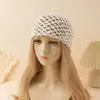 Chapéu de Pescador com Lantejoulas Tecido à Mão, Novo Estilo de Verão, Chapéu Turbante de Tricô Vazado Versátil e Moderno, Gorro para Afinar o Rosto