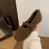 Zapatos peludos para mujer para uso en exteriores 2026 Estilo hada francesa suave lazo felpa interior poco profunda que aumenta la altura Zapatos Mary Jane