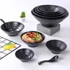 Cuenco de fideos comercial de melamina, estilo japonés, de plástico, similar a la porcelana, de color negro, para sopa de fideos de arroz, tazón grande malatang, tazón especial para restaurante de fideos.