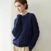 Suéter de cashmere 100% puro para outono e inverno para mulheres, moderno, simples, versátil, com textura de tricô em trança, suéter de tricô pulôver com gola redonda