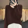 Suéter feminino de alta qualidade com decote V e mangas compridas, top de malha sem costura para primavera e outono, modelador e versátil, adequado para o trabalho, estilo casual e relaxado