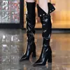 Botas por encima de la rodilla mujer otoño e invierno nuevo punta redonda tacón alto botas largas tacón grueso suela gruesa doble uso superficie de cuero versátil botas de caña alta