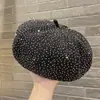 Boina de Strass Artesanal Estilo Coreano para Mulheres, Nova Moda Brilhante para Primavera e Outono, Chapéu Versátil de Abóbora para Pintor, Chapéu Octogonal de Nuvem