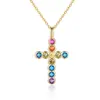 Collar con colgante de cruz con incrustaciones de circonita de colores, estilo popular, joyería de moda, cadena para clavícula personalizada, colgante de plata de ley S925