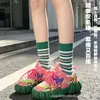 Nuevos Calcetines Rayados Miu Estilo Europeo, Calcetines de Media Pantorrilla Color Block Modernos Casual Adelgazantes y Rejuvenecedores, Calcetines de Algodón Holgados para Mujer