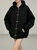 Moletom com Capuz e Fivela de Metal High Street Americano para Mulheres Cardigan Jaqueta Aberta com Zíper Design de Nicho Moletom