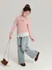 Pantalones para Niña Pudding Haru con Bordado de Lazo, Jeans Gruesos Forrados de Felpa para Niña, Pantalones Rectos Dulces y Modernos