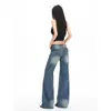 Jeans Feminino 2026 Verão Novo Retrô Americano Tie-Dye Lavado Levanta Bumbum Cintura Baixa Micro Flare Calças Emagrecedoras