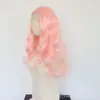 Directo del fabricante: peluca rosa, larga, ondulada, con frente de encaje 13x4 hecha de fibra sintética de alta temperatura