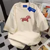 Camiseta de manga corta 100% algodón puro, diseño moderno estilo ins para mujer, ajuste holgado de verano, adelgazante, cuello redondo, top para pareja