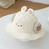 Chapéu bucket moderno para bebê para outono e inverno, veludo cotelê, quente, único, com design de urso para fone de ouvido, para meninos e meninas, chapéu de pescador infantil, produto de exportação