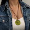 Colar Longo Feminino com Pingente de Anel Geométrico Irregular Vazado Estilo Étnico Retrô Boêmio