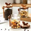 Frascos de Vidrio Rayado Sellados de Gran Capacidad al por Mayor con Tapas de Madera de Acacia, Frascos de Vidrio Transparente para Almacenamiento de Frutas Secas en el Hogar