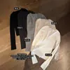 ¡Artículo imprescindible en stock para esta temporada! Camiseta Base de Punto de Lana Pura Ajustada para Mujer, Top de Color Sólido de Manga Larga con Cuello en V