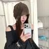 Gorro gradiente desgastado estilo deserto com strass e furos, touca estilo preguiçoso para mulheres que faz o rosto parecer menor, chapéu para clima frio para cabeças grandes