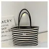 Bolsa de lona listrada casual estilo ins coreano, bolsa tote com color blocking artístico, bolsa de ombro de grande capacidade, sacola de compras, bolsa grande