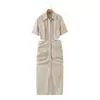 Comércio Exterior Transfronteiriço Estilo Europeu e Americano Nova Moda Verão Feminina Vestido de Manga Curta Slim Fit Puro Desejo Sexy Gola Lapela Fenda nas Costas Sem Costas