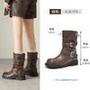 Botas Martinas de Solado Grosso Femininas Augushiden 2026 Novas Outono Botas de Cano Curto Pretas Plissadas Botas de Viagem Estilo Cowboy Ocidental