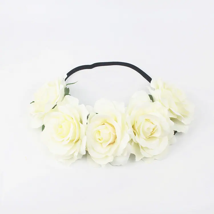 11cm5朵包芯玫瑰花黑色发带 米色