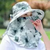 Sombrero para Ciclismo de Verano, Sombrero con Protección Solar, Velillo para Cubrir Cara y Cuello, Ala Ancha, Sombrero Integral para Mujer para Exteriores para Recoger Té