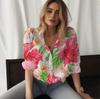 TEMU Camisa de Manga Larga Nueva para Mujer Transfronteriza Hermosa Flor Estampado 3D Moda Casual De Botones Un Solo Color Versátil