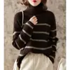 Suéter de punto de cuello alto para mujer otoño invierno 2026 nuevo retro alta gama a rayas bloques de color jersey perezoso grueso de moda