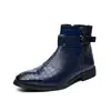 Zapatos de cuero de moda con punta, talla grande, transfronterizos, zapatos altos para hombre de otoño/invierno, botines con estampado de cocodrilo, botas de cuero estilo británico