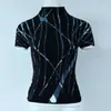 Camiseta con estampado de diseño Sanzhai para mujer, primavera y verano, nueva moda, top de manga corta con cuello alto ajustado y fruncido para adelgazar