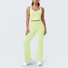 Nuevo conjunto de yoga cepillado de bloques de color, traje deportivo casual de cintura alta y pierna ancha, ropa para ejercicio al aire libre, correr y fitness para mujeres