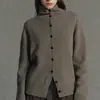 Cardigã de malha de lã pura estilo europeu com gola alta para mulheres, suéter grosso elegante de outono e inverno com corte solto, blusa de base, peça de sobreposição