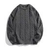 Moletom de Cor Sólida Estilo Preguiçoso Textura Torcida Gola Redonda Masculino Outono e Inverno Marca da Moda Retro Solto Casual Jaqueta de Tricô