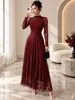 Vestido de Festa Longo de Renda Outono e Inverno para Comércio Exterior Europeu e Americano, Gola Semi-Alta Manga Longa Emagrecedor Valorizador Barra Larga