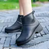 Botas de Lluvia de Moda y Versátiles de Tacón Medio y Caña Corta para Mujer, Zapatos Impermeables, Botas de Lluvia para Trabajo Diario en la Cocina, Botas de Goma con Manga para Mujer