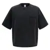 Camiseta Masculina Manga Curta Dobrada Borda Desfiada Lavada Desgastada Bolso Angulado Tendência Europeia e Americana Solta 275g