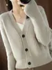 Cárdigan Coreano 2025 Otoño e Invierno Cuello en V Holgado Color Sólido Tejido Superior de Punto para Mujer Manga Corta Casual y Versátil