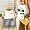 Conjunto Casual de Dos Piezas para Niños 2025 Nuevo Elefante de Dibujos Animados Cuello Redondo Manga Larga Sudadera Elegante de Otoño para Bebé Tendencia
