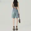 Shorts de Mezclilla de Cintura Alta para Mujer, Nuevo Estilo Verano 2025, Adelgazantes, Sueltos, Rectos, Petite, Shorts Casuales de Longitud Media