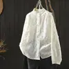 Camisa para Mujer 2026 Nuevo Estilo Primavera Algodón Puro Bordado de Puntos Diseño Jacquard Cuello de Encaje Camisa que Reduce la Edad