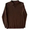 Camisa Polo de Manga Larga a Rayas de Color Sólido Nueva de Otoño para Hombre Tendencia Simple Muscular Deportes Fitness Cuello Camisero Camisa de Punto