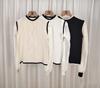 Talla Promedio Mujer Otoño e Invierno Nuevo de Alta Gama Versátil Holgado Cuello Redondo Puntada de Color Contrastante Textura en la Manga Tejido de Punto Hueco