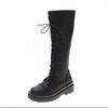 Botas de Cavaleiro Botas Baixas para Mulheres 2021 Novo Outono e Inverno Solado Alto Grosso Preto de Amarrar Acima do Joelho Botas da Moda