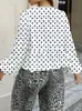 Ropa de Otoño e Invierno 2025 Transfronteriza Europea y Americana para Mujer Camisas Casuales de Manga Abullonada Cuello Redondo Holgadas de Manga Larga para Mujer