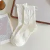 Meias de Renda de Verão para Mulheres, Estilo Ballet, Meias Simples Brancas Finas com Babados no Meio da Panturrilha, Meias Largas, Meias Longas JK
