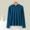 Mousse Otoño e Invierno Terciopelo Cálido Moda Cuello Redondo Pequeño Top Delgado Delgado Manga Larga Camiseta Básica Talla Grande Casual Elástica